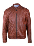Men's Brown Padded Leather Biker Jacket