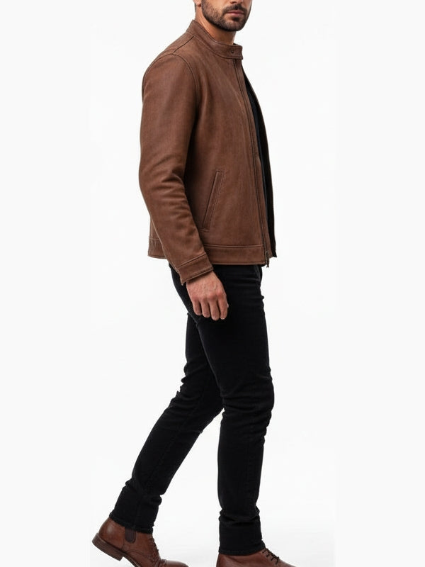 Men’s Camel Brown Moto Racer Suede Jacket - view 2