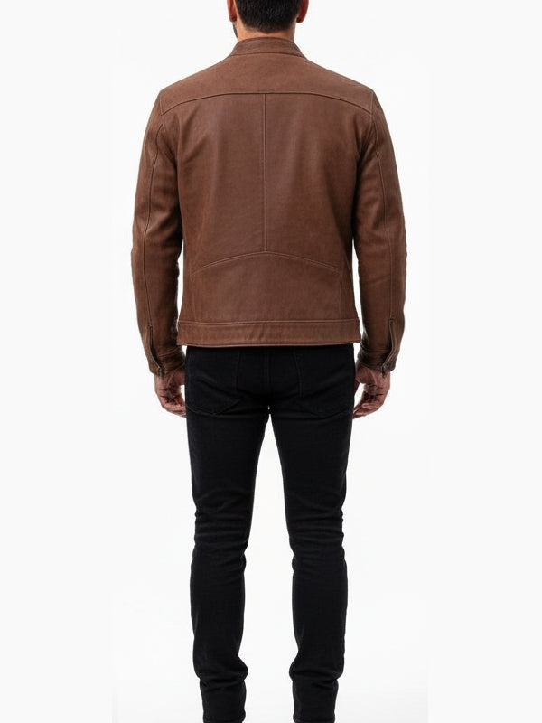 Men’s Camel Brown Moto Racer Suede Jacket - view 3