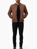 Men’s Camel Brown Moto Racer Suede Jacket