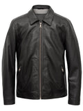 Men's Biker Shirt Collar Black Leather Jacket
