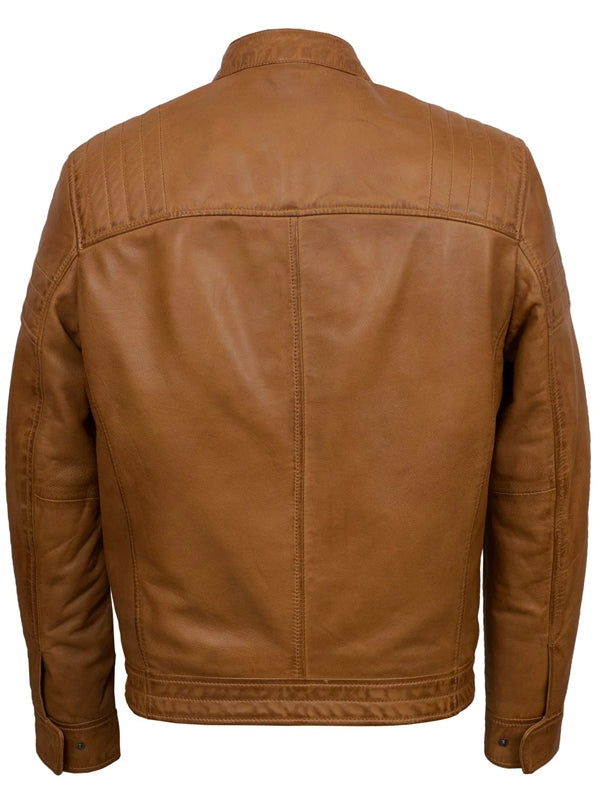 Men’s Café Racer Tan Brown Leather Jacket - view 2