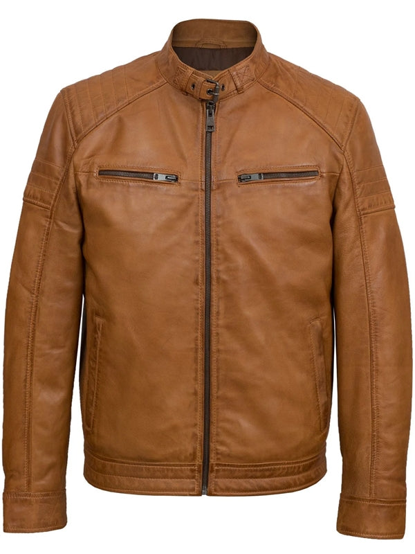 Men’s Café Racer Tan Brown Leather Jacket