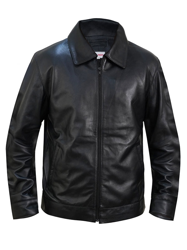 Men’s Classic Black Shirt-Collar Leather Jacket