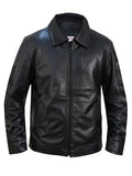 Men’s Classic Black Shirt-Collar Leather Jacket