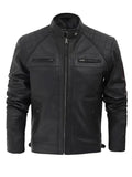 Men's Diamond Quilted Black Leather Motorcycle Jacket