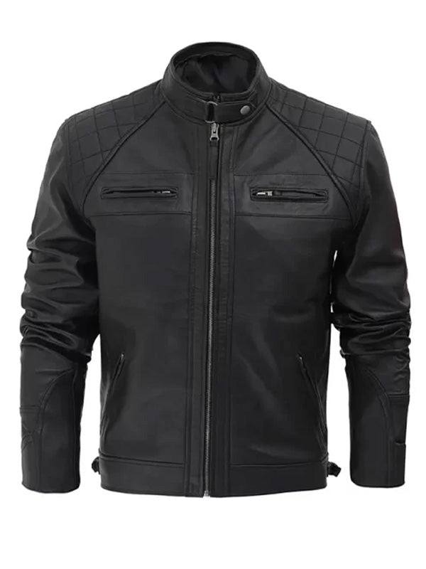 Men's Diamond Quilted Black Leather Motorcycle Jacket