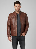 Men’s Diamond Quilted Brown Leather Motorcycle Jacket