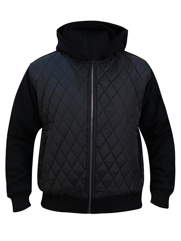 Men's Diamond Quilted Hooded Black Jacket