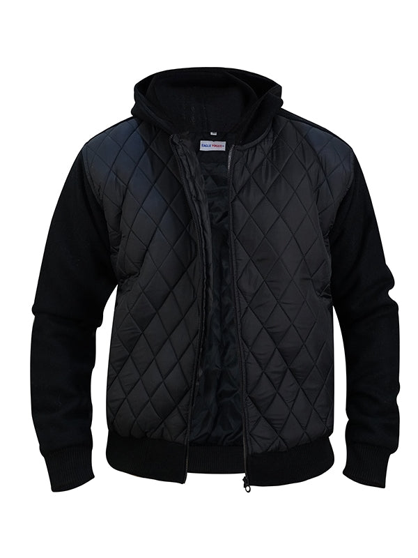 Men's Diamond Quilted Hooded Black Jacket - view 2