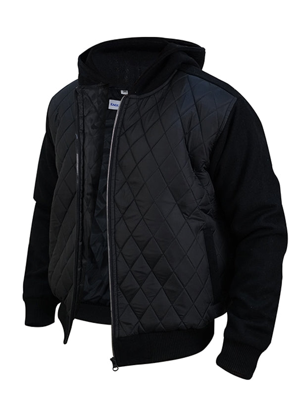 Men's Diamond Quilted Hooded Black Jacket - view 4