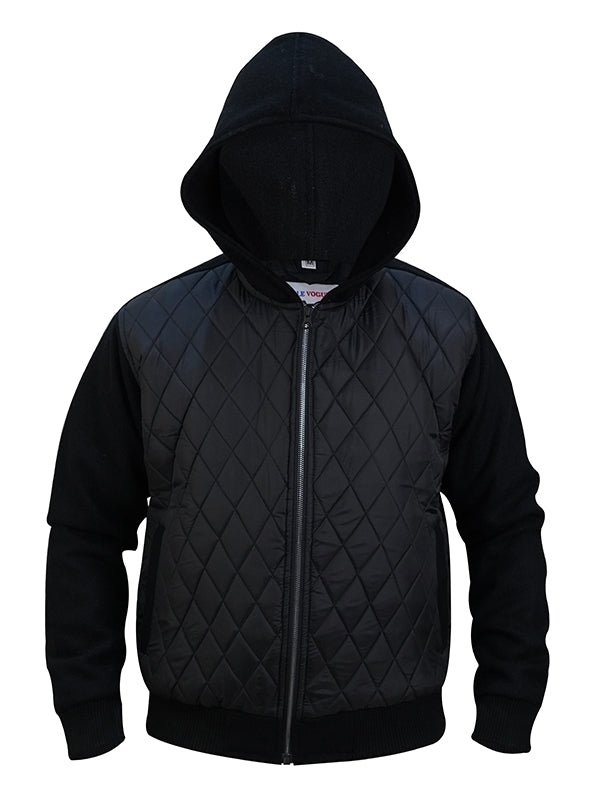 Men's Diamond Quilted Hooded Black Jacket - view 3
