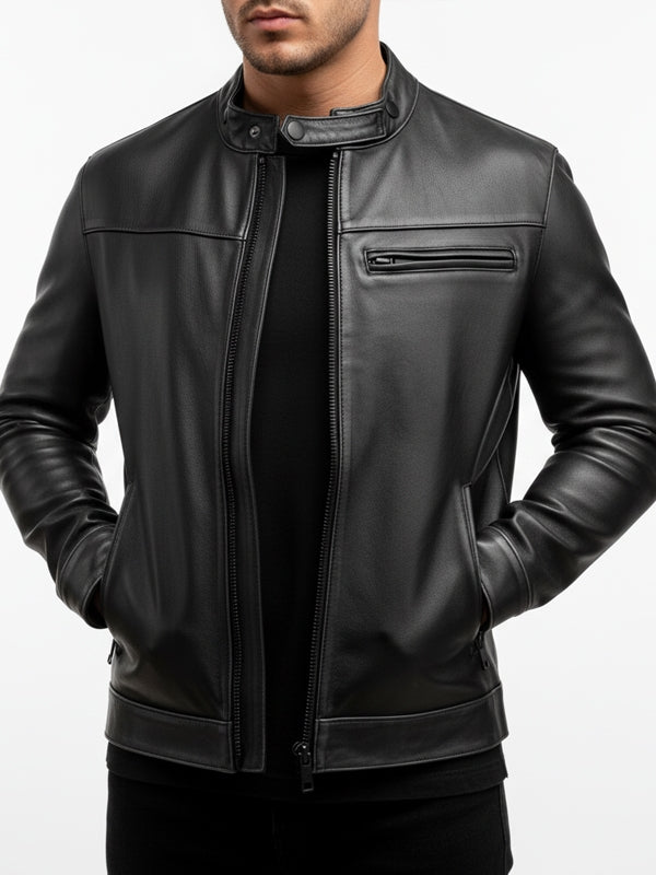 Men's Dodge Black Cafe Racer Leather Jacket