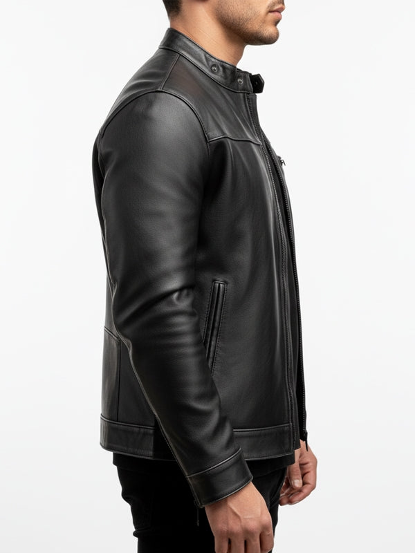 Men's Dodge Black Cafe Racer Leather Jacket - view 3