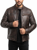 Men's Dodge Brown Cafe Racer Leather Jacket