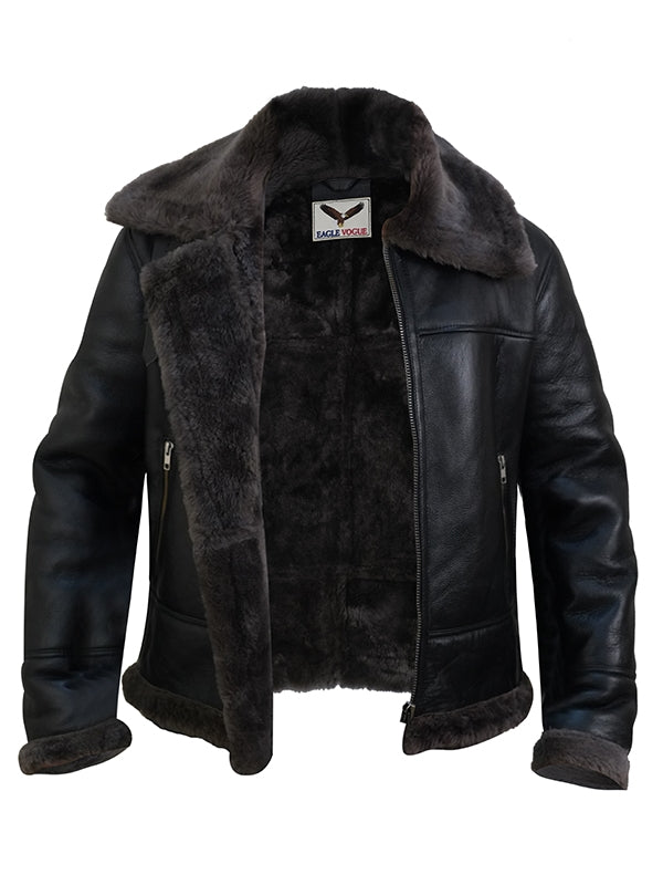 Men's Aviator Flying Pilot Black Leather Jacket - view 3