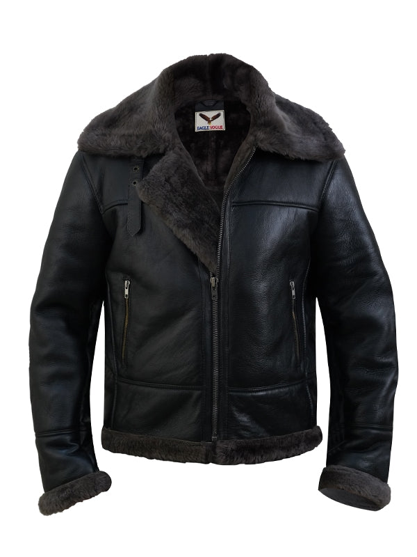 Men's Aviator Flying Pilot Black Leather Jacket
