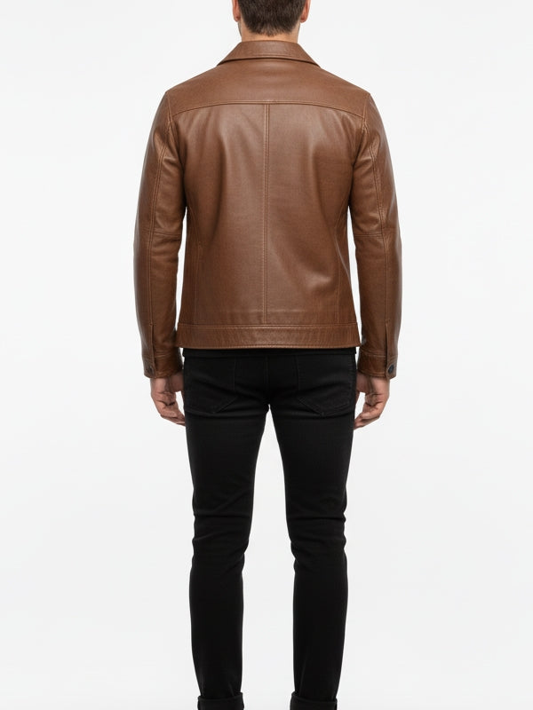 Men’s Keanu Slim Fit Light Brown Leather Jacket - view 3