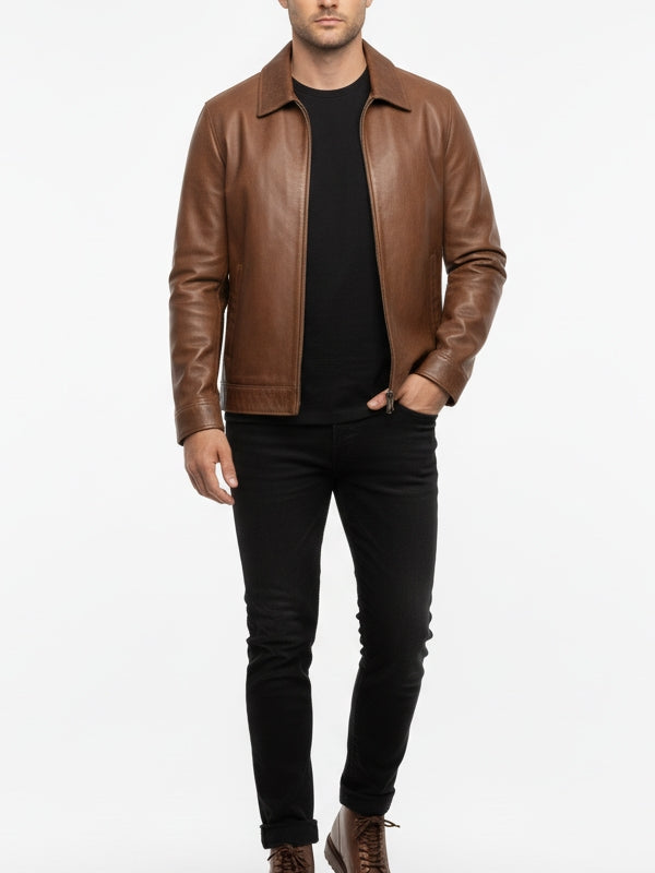 Men’s Keanu Slim Fit Light Brown Leather Jacket