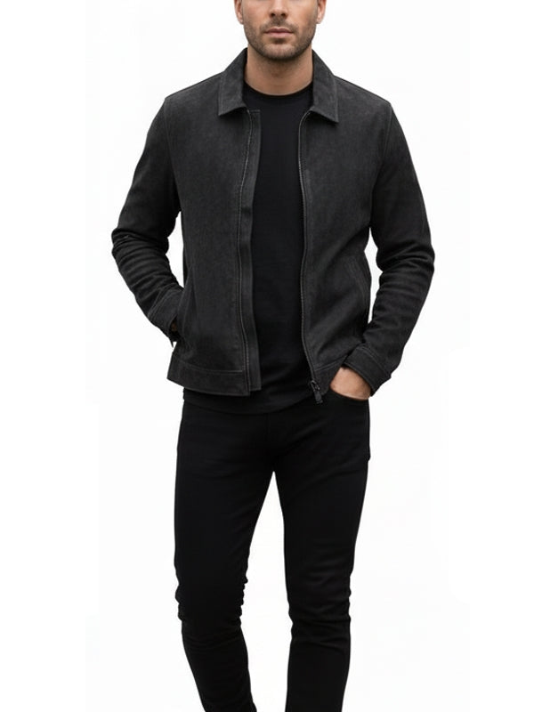 Men’s Keanu Slim Fit Black Suede Leather Jacket - view 2