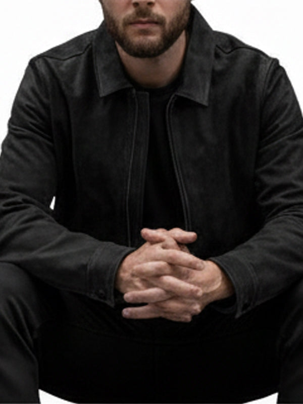 Men’s Keanu Slim Fit Black Suede Leather Jacket - view 3