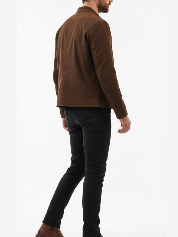 Men's Moto Racer Brown Suede Leather Jacket - view 4