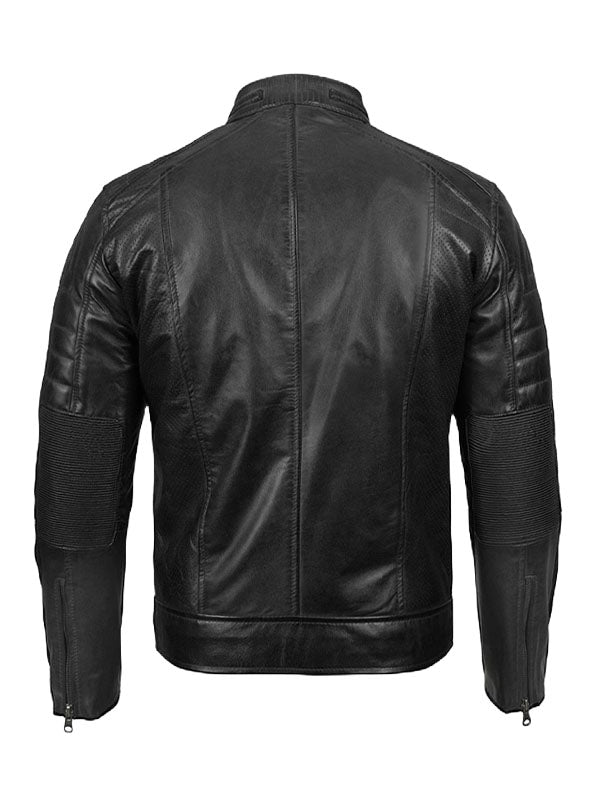 Men’s Cafe Racer Biker Black Leather Jacket - view 2