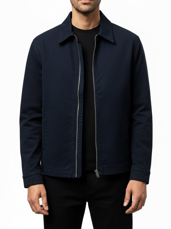 Men's Navy Blue Harrington Bomber Cotton Jacket - view 2