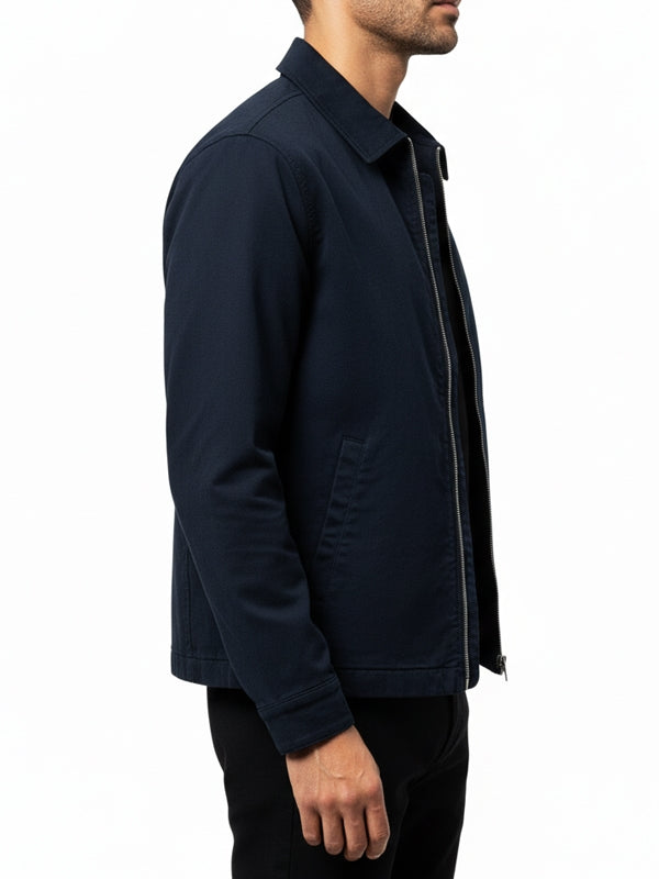 Men's Navy Blue Harrington Bomber Cotton Jacket - view 3