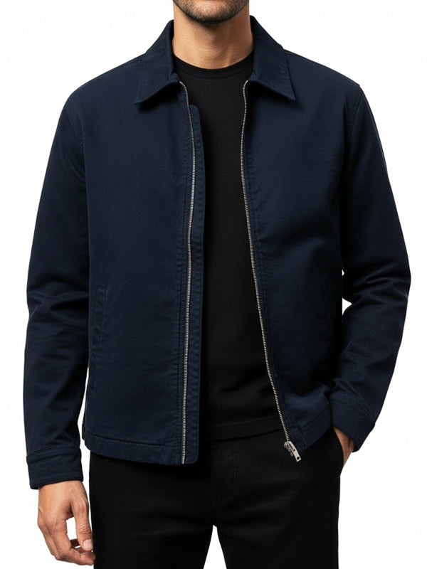 Men's Navy Blue Harrington Bomber Cotton Jacket
