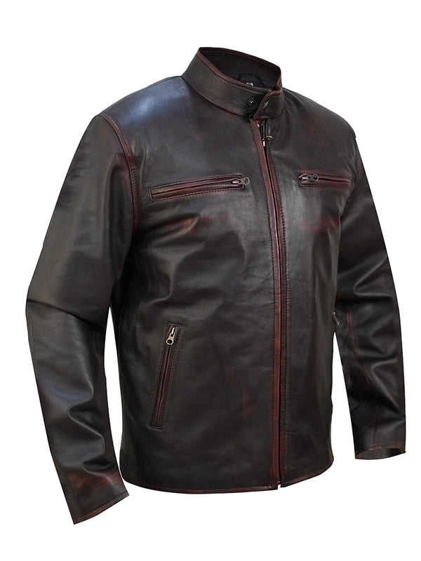 Men's Dark Brown Roadster Biker Leather Jacket - view 2