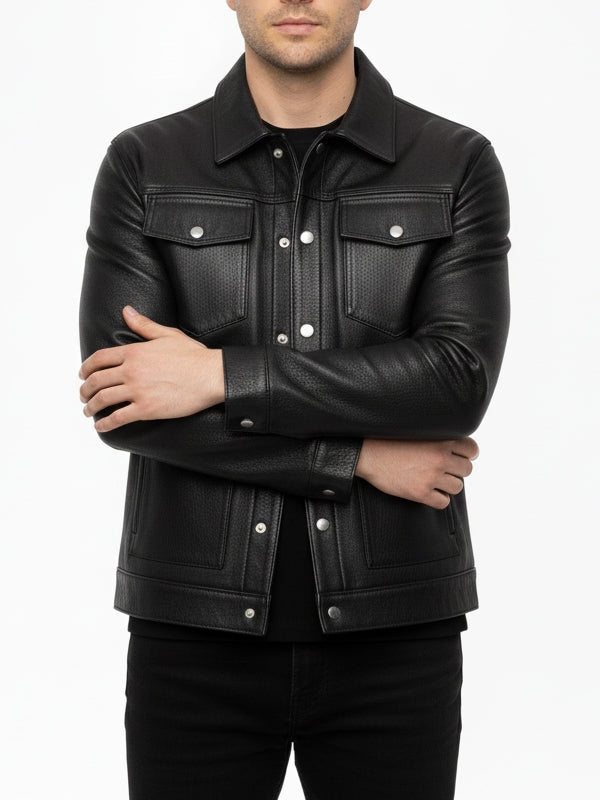 Men's Roughout Cruiser Black Leather Jacket - view 2