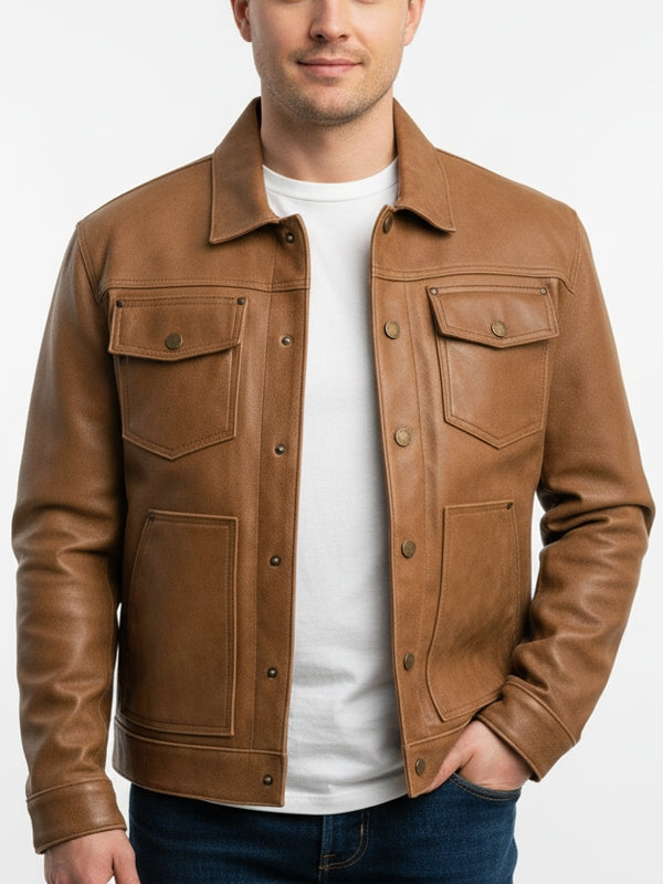 Men's Roughout Cruiser Tan Brown Leather Jacket