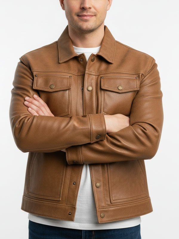 Men's Roughout Cruiser Tan Brown Leather Jacket - view 2