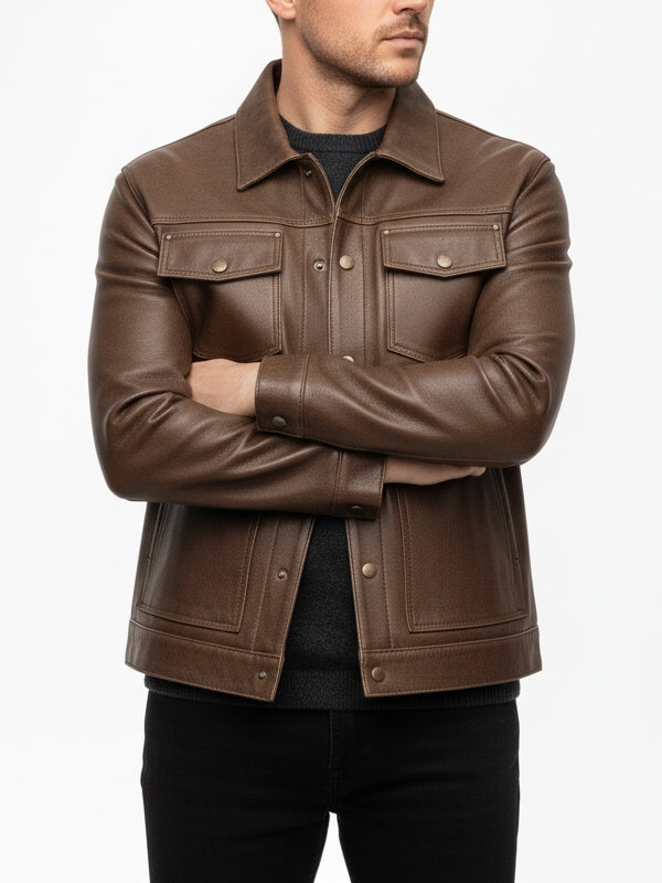 Men's Roughout Cruiser Brown Leather Jacket - view 2