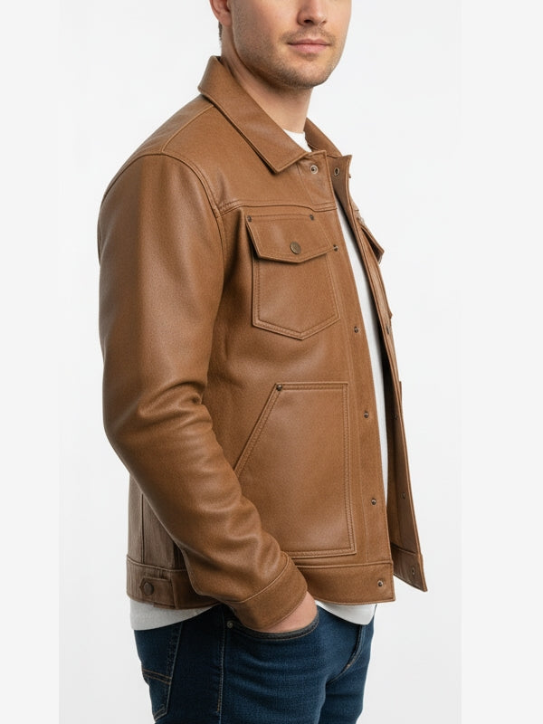 Men's Roughout Cruiser Tan Brown Leather Jacket - view 3