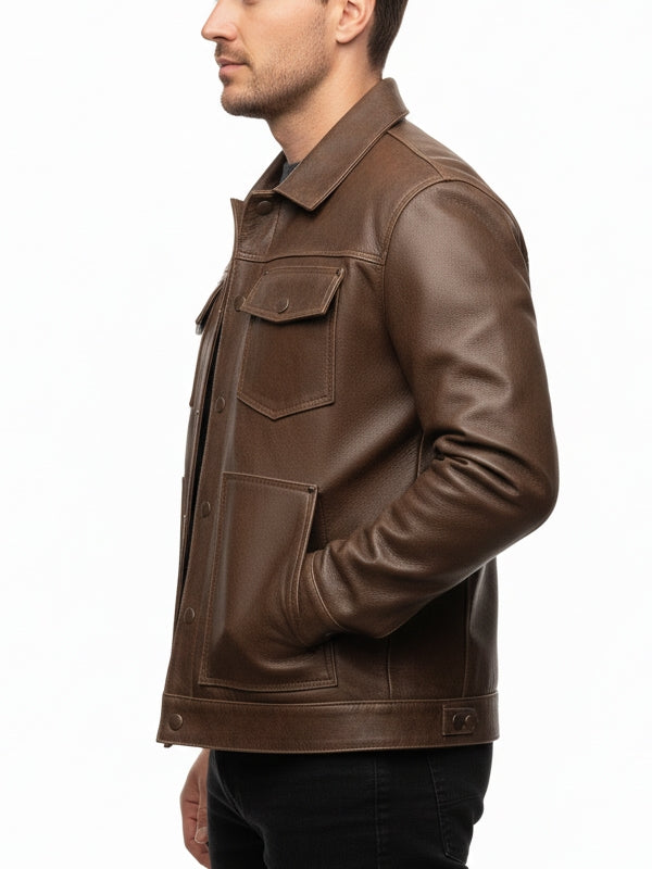 Men's Roughout Cruiser Brown Leather Jacket - view 3