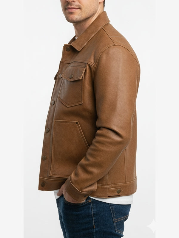 Men's Roughout Cruiser Tan Brown Leather Jacket - view 4