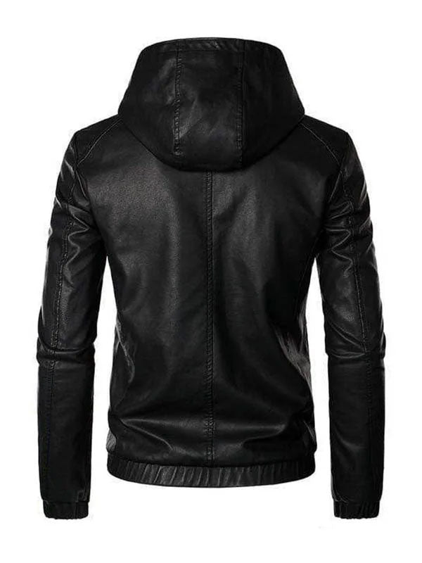 Men's Slim Fit Retro Biker Hooded Leather Jacket - view 2