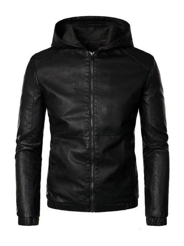 Men's Slim Fit Retro Biker Hooded Leather Jacket