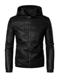 Men's Slim Fit Retro Biker Hooded Leather Jacket