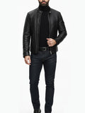 Men's Slim Fit Moto Biker Black Leather Jacket