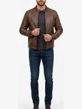 Men’s Slim Fit Brown Moto Leather Jacket