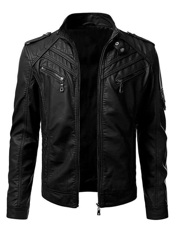 Men's Slim Fit Stand Collar Motorcycle Jacket