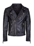 Men's Quilted Motor Biker Black Leather Jacket