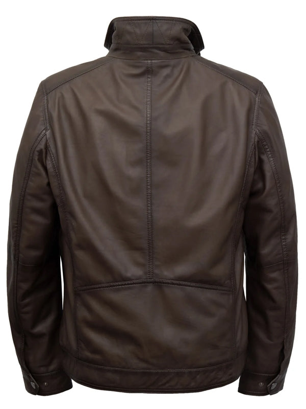 Men’s Full Zipper Dark Brown Leather Jacket - view 2