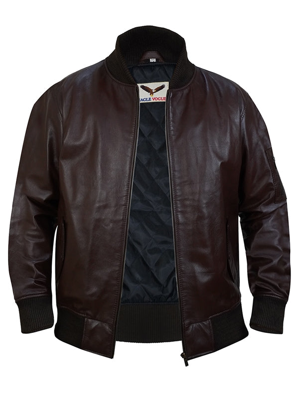 Men’s Classic Varsity Dark Brown Leather Jacket - view 2