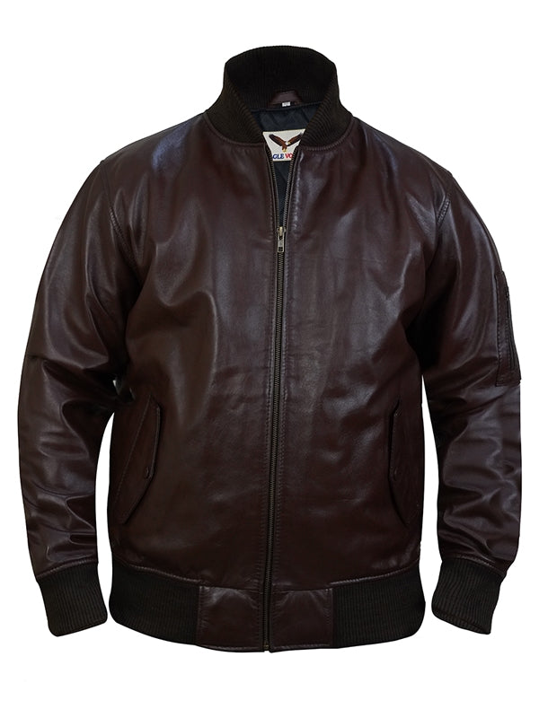 Men’s Classic Varsity Dark Brown Leather Jacket