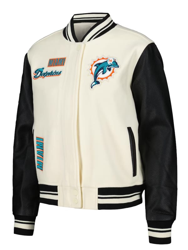Miami Dolphins Pro Standard Cream Retro Varsity Jacket