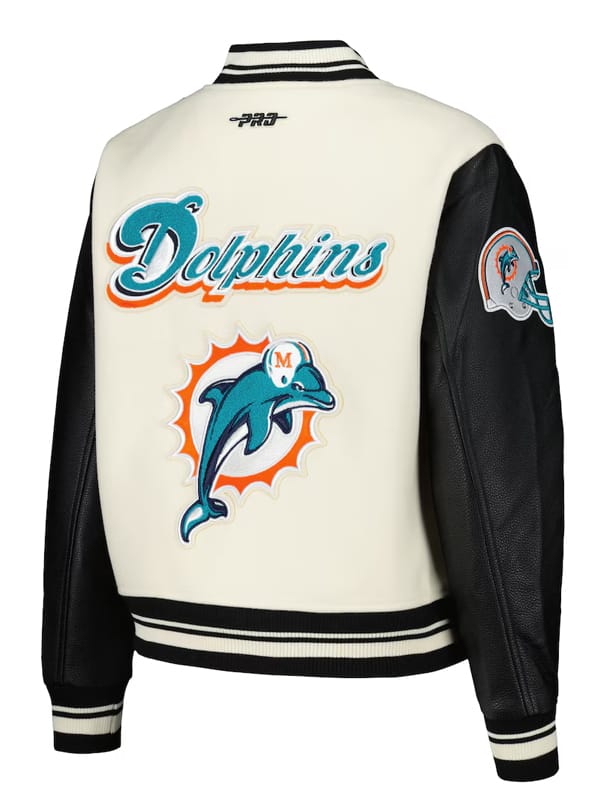 Miami Dolphins Pro Standard Cream Retro Varsity Jacket - view 2
